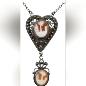 1 Of A Kind - Antique Victorian Sterling Filigree Cameo Scene Laveleir Necklace